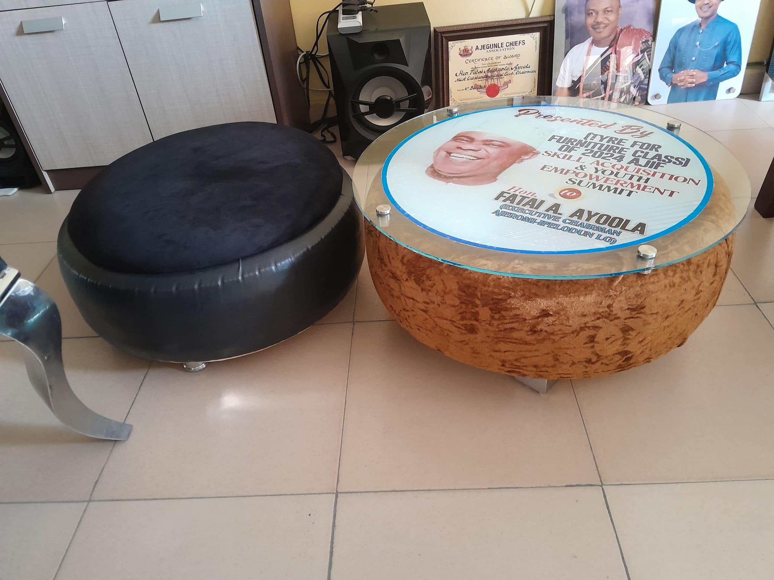 Completed tyre furniture pieces